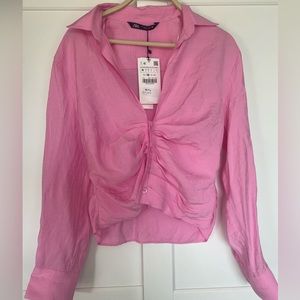 Zara Ruched Bubble Gum Pink Shirt